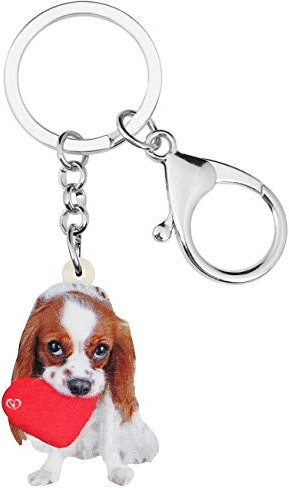 DUOWEI Porte-clés en acrylique en forme de chien Cavalier King Charles - Marron, Rouge, Medium