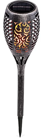 Esotec Solar LED Gartenfackel Jamila, 10x40cm, Tribal Design, Akku Steckleuchte, Stecklicht, Solarlaterne, Solarleuchte Außenbereich, Solarlichter, silber, Kunststoff, außen, wetterfest, IP44, 102872