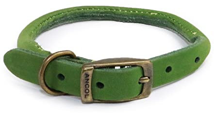 Ancol Timberwolf Round Leather Dog Collar in Green - Top Grain Bridle Leather with Nylon Core Durable Pet Training Accessory - 50-59cm Size 7