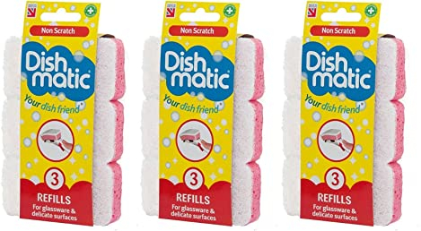 Replacement Dish Washing Fillable Washing up Brush Heavy Duty, General, Non Scratch Refill Sponges Cleaning Scourer by UKDD® (3 x3 = 9 White Refills (Non Scratch))