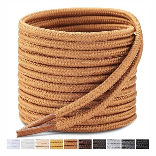 Stepace Cordones Redondos para Botas [ 2 Pares ] Cordones Duraderos de Zapatos para Montaña, Calzado de Seguridad y Zapatos de Senderismo - Diámetro 4 mm Marrón caramelo 114