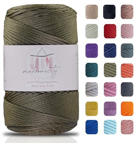 Makromecity Fil de macramé,2 mmx230 m,En polyester de qualité supérieure,Pour artisanat, décoration de la maison, assiette de table, sac à main, coureur,Attache-tétine,20 couleurs (vert olive)
