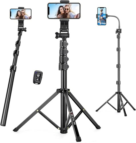 Treppiede per telefono da 74 pollici, treppiede per selfie stick, treppiede alto per telefono cellulare con telecomando e collo d'oca regolabile, treppiede portatile per registrazione, compatibile con