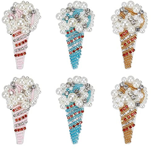 WEBEEDY 6 Stück Strass Perlen Eiscreme Patches nähen auf Kristall-Applikationen dekorative Abzeichen Nähen Zubehör für Kleidung Tasche Hosen Schuhe Hüte DIY-Projekte