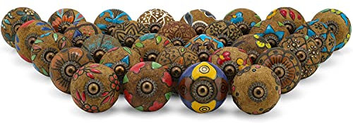 Craft Trade Marrone Pomelli Delle Porte Pomello per Porta Dell'armadio Boho Ceramica Antica Tira le Hardware Manopole per Mobili da Cucina e Mobili- Set da 30