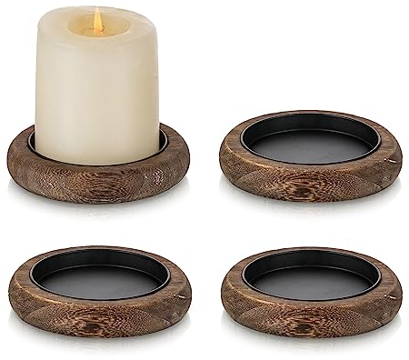 Romadedi Kerzenteller Tablett Holz Deko - 4Pcs Kerzenhalter holzuntersetzer Kerzenteller Kerzenuntersetzer Holzplatte für Stumpenkerzen Adventskranz Hochzeitskerze Kommunionkerze Taufkerze