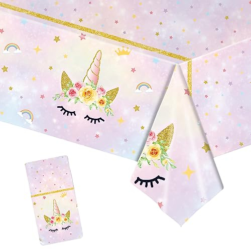 137*274cm Unicorn Table Cloth Party for Girls,Unicorn Table Cover Disposable Plastic Tablecloths,Unicorn Party Decorations Tablecloth for Girls,Kids Birthday Party Unicorn Themed Table Decorations