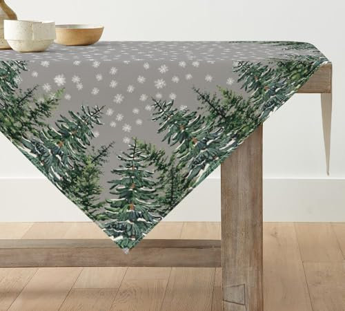 Artoid Mode Grau Kiefern Schneeflocken Weihnachten Tischdecke, Saisonnal Tischwäsche Winter Küche Tisch Dekoration Drinnen Urlaub Party Dekor 85x85 cm