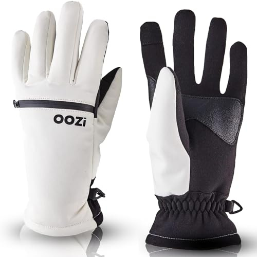 OOZi Winterhandschuhe mit Reißverschlusstasche für Herren und Damen sind Winddicht und mittelschwer, ideal zum Skifahren, Snowboarden, Wandern, Laufen und Radsport