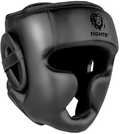 FIGHTR® Kopfschutz mit bestem Sitz für maximalen Schutz | Boxhelm für Sparring | Verstellbare Größe für Boxen, MMA, Muay Thai, Kickboxen & Kampfsport (All Black, L/XL)