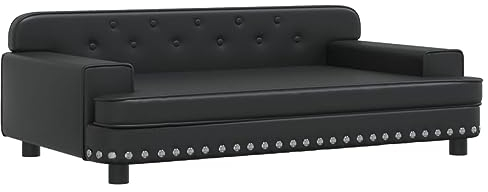 vidaXL Lit pour Chien, Canapé pour Animaux de Compagnie avec Cadre en Bois, Panier pour Chiots Maison Intérieur, Noir 90x53x30 cm Similicuir