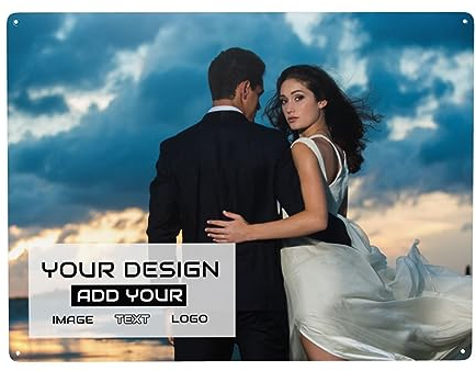 Carteles de Chapa Personalizados, letreros de metal personalizados con su propio diseño de texto de logotipo de foto, Imprima su imagen de foto personalizada en un letrero de metal para el hogar