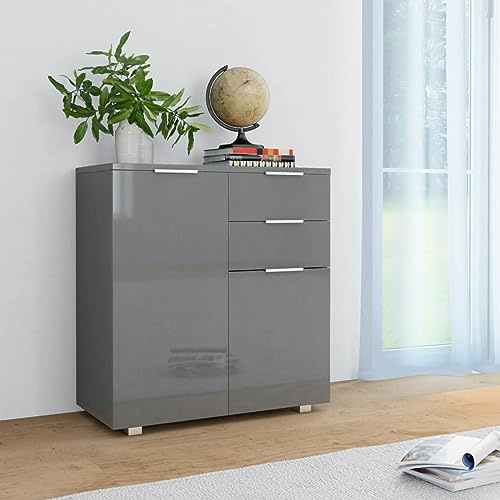 LAPOOH Aparador, Aparadores para Salon, Aparador Entrada Recibidor, Aparador Cocina, Vitrinas para Salon, Muebles Auxiliares, de aglomerado Gris Brillante 71x35x76 cm