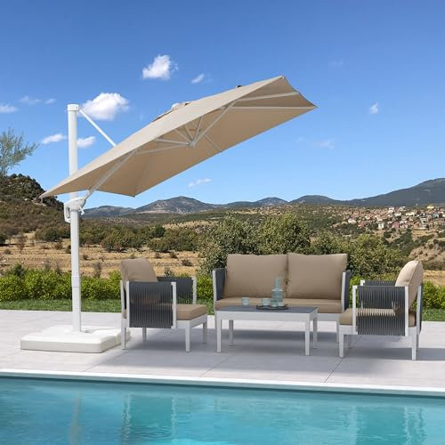 PURPLE LEAF 2.5 X 2.5 M Garden Cantilever Parasol, Large Square Patio Umbrella with White Frame, Crank Handle and Tilt for Balcony and Outdoor, Beige