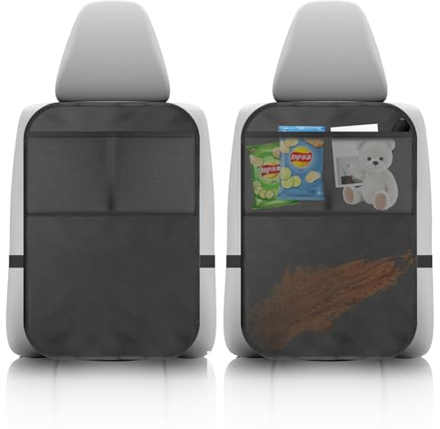 Funmo Car Organiser (2 Pieces, Black) - Backrest Protection, Large Storage Bag, for Front Seats, Children-friendly, Waterproof, Durable, Easy to Clean