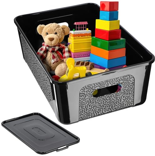 KADAX Rechteckige Aufbewahrungsbox mit Deckel, Aufbewahrungsbehälter, Stapelbehälter, Plastikbox, Kunststoffbox, Platzsparende Aufbewahrungskiste (11L, Schwarz)