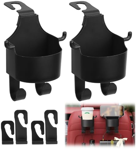2 PCS Multifunctional Hook for Car Seat Back, 3 in 1 car hooks with Car Cup Holder and Backseat Phone Holder, Universal Car Bag Hook Car Seat Hooks