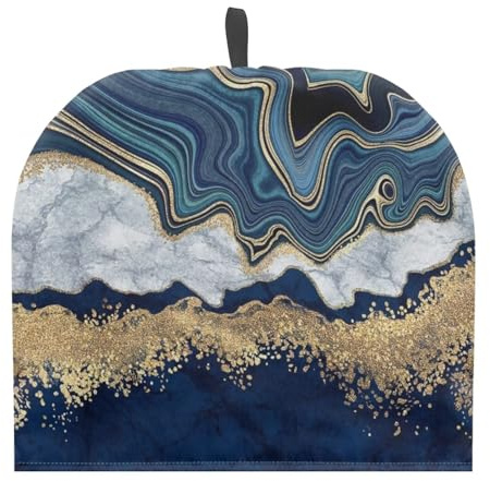 NETILGEN Tea Cozy Double Insulated Teapot Cover Warming Tea Kettle Quilt, Dark Blue White Gold Marble