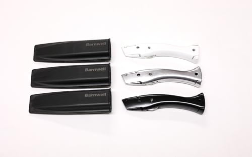 Barnwell Set of 3 White, Silver, Black Stingray Carpet Fitters Work Trimming Fixed Knives Knife and Holster NO Blades