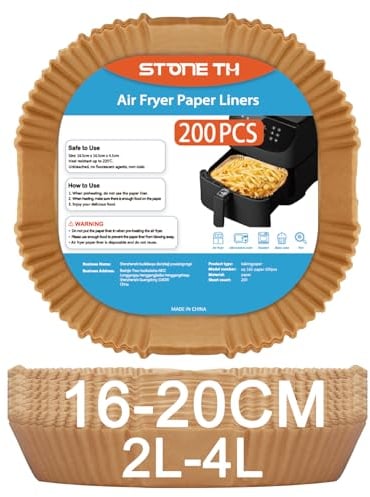 Stone TH Air Fryer Paper Liners, 200PCS - 6.3 Inch Square Disposable Airfryer Parchment Paper Liners Accessories Compatible with 1.2L-4.5L Air Fryer