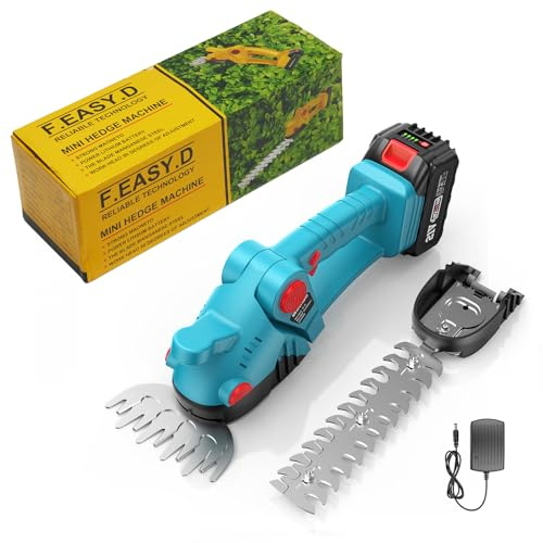Cesoie per Erba e Arbusti a Batteria, Seesii Forbici per Erba e Arbusti a Batteria, 2 in 1 Tagliasiepi a Batteria da 4000mAh, Forbici da prato 23 cm, Tosasiepi da 13 cm, con Batteria e Caricabatterie