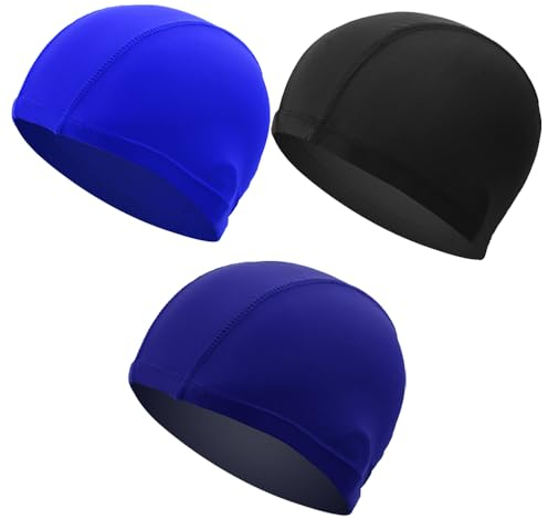 TRKETK 3 Stück Elastische Badekappen, Unisex-Badekappen Leichte Badekappen Komfortable Stoff Badehut wasserdichte Elastische Badekappen für Langes und Kurzes Haar Kinderschwimmen