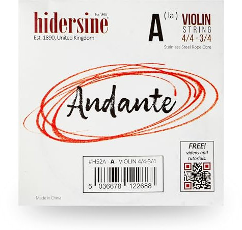 Hidersine Andante Single-A-Saite für Violine in 4/4 bis 3/4 Größe. Stahlseilkernsaite fühlt sich leicht zu spielen an. Großartiger Klang und tolles Preis-Leistungs-Verhältnis. Perfekt für Schüler mit