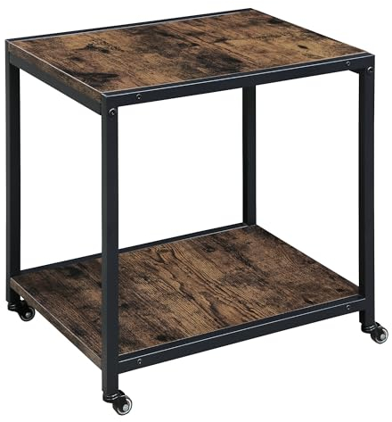 PADMA HOUSE 2-Ebene Druckertisch mit Universalrollen 45 x 35 cm mobiler Druckerständer aus Holz & Metall Druckerwagen Aufbewahrungsrega für Büro, Fax, Kopierer, Scanner (Rustikal Braun)