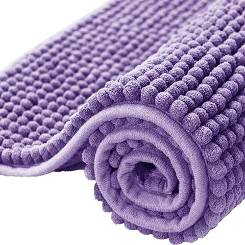 BedLooms Bath Mat Non Slip Anti Mould 40 x 60 cm – Lilac Chenille Bathroom Mat Extra Soft & Fluffy Bathmat Machine Washable Super Water Absorption Shower Mat