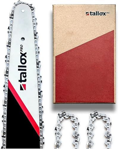 Guide-chaîne professionnel Tallox avec 3 chaînes de scie Tallox, pas de 3/8, jauge 1,1 mm, 50 maillons d'entraînement, version 2025, bras à carreaux, compatible avec Stihl...
