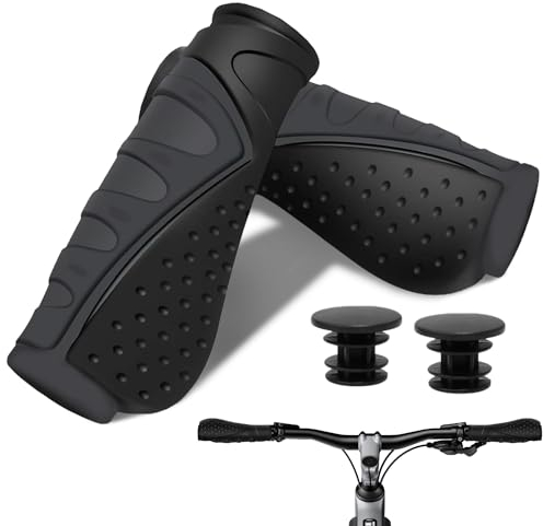 Fahrrad Lenkergriffe, rutschfest GummiFahrrad Griffe, Ergonomisch Fahrrad Griff, Roller Lenkergriffe, MTB Griffe, für 22.2 mm E Bike,Trekkingrad, Klappfahrrad Lenker Griffe (Schwarz)