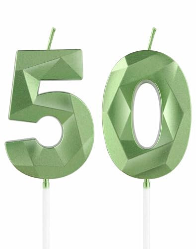 Grüne Kerzen zum 50th Geburtstag, 3D Grüne Zahl 50 Kerze für Kuchen, Frauen Männer 50th Geburtstag Dekorationen, Grüne Kuchendekorationen, Grüne Kerze Kuchen für Geburtstagsfeier Hochzeitstag