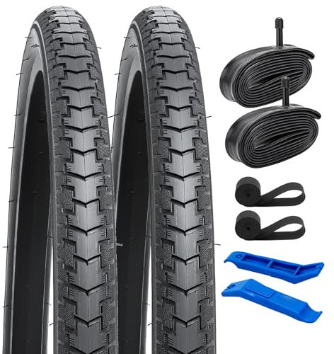 YunSCM 2PCS Pliables 24 Pulgada Neumáticoss 24x1 3/8 ETRTO 37-540 et 2PCS 24 Pulgada cámaras de Aire AV32mm Schrader Valve Compatible 24 x 1 3/8 Neumáticoss de vélo et cámaras de Aire