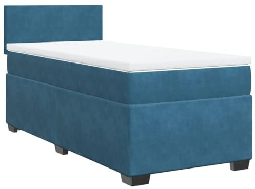 vidaXL Boxspringbett, Polsterbett Bett mit Matratze LED, Bettgestell mit Kopfteil Lattenrost, Einzelbett für Schlafzimmer, Blau 90x190cm Samt