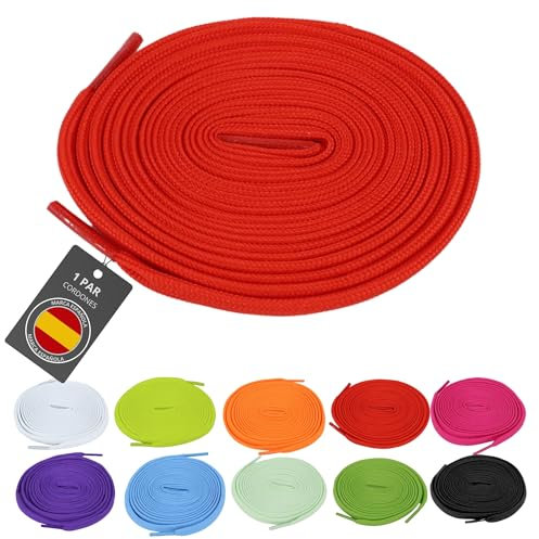 ELTI SHOP Cordones Planos para Zapatillas de Deporte: Variedad de Colores y Estilo Casual para Uso Diario, 150cm De Longitud, 8mm De Ancho (1, Rojo, 150 Cm)