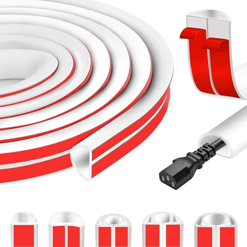 Kabelkanal Weiß Selbstklebend Kabel Verstecken Wand Kabelbrücke Boden D15mm x 2M Klein Kabelabdeckung Halbrund Kabelschacht Fußboden PVC Flexibler Bodenkanal Flach für Kanalschutz