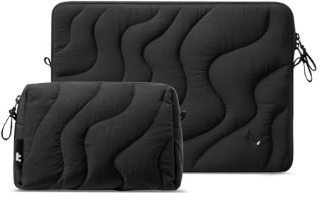tomtoc Gesteppte Laptop Tasche Hülle für 16 Zoll Neu MacBook Pro M4/M3/M2/M1 Pro/Max A2991 A2780 A2485 A2141 2024-2019, Laptoptasche Laptophülle Set Puffy Sleeve mit Zubehörtasche, Schwarz