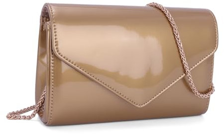 EVEOUT Pochette en Cuir Verni Femmes Sac à Main de Soirée Clutch avec chaîne Sac à bandoulière élégant pour Mariage Plage Vacances(Or Rose)