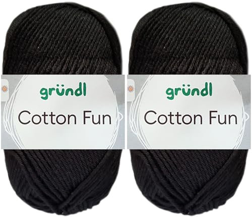 2x50 Gramm Gründl Cotton Fun Häkelgarn aus 100% Baumwolle inkl. Anleitung für Meerschwein (16 Schwarz)