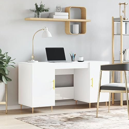 Bureaux de bureau en bois laqué blanc brillant 140 x 50 x 75 cm