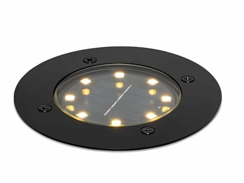 lambado 1x LED Solar Bodenleuchte Außen Schwarz matt | Hochwertiger Bodenstrahler Wetterfest IP65 Ø12cm | Bodeneinbaustrahler mit 8 SMD LEDs Warmweiß 3000K