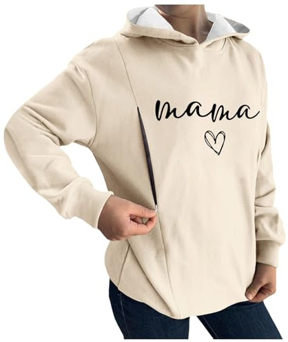 Dasongff Top Lactancia Mujer Manga Larga e Impreso Top Embarazada Cremallera en los lados Suéter Lactancia Mujer Sudadera con capucha Cartera Lactancia Pullover Maternidad