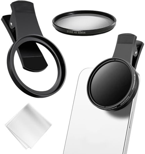 NOPKESV Set Obiettivo per Telecamera,Filtro CPL,Clip-on Filtro ND2-400,Telefono Lente ND Variabile Filtro Compatibile con iPhone 15 Pro,Max 14 13 12 11,lenti iphone (52mm)