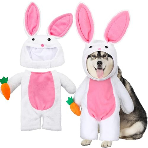 Huhumy Walking Bunny Haustierkostüm Lustige Osterhase Hundekostüme mit Armen und Hosenärmeln Halloween Flauschiges Kaninchen Outfit Kostüm für Hunde und Katzen (L)
