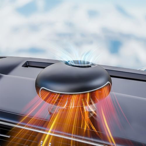 OBEST Radiateur soufflant de voiture 12 V, chauffage portable, dégivreur de pare-brise, purificateur d'air et ventilateur de refroidissement, chauffage avec allume-cigarette, installé sur le tableau