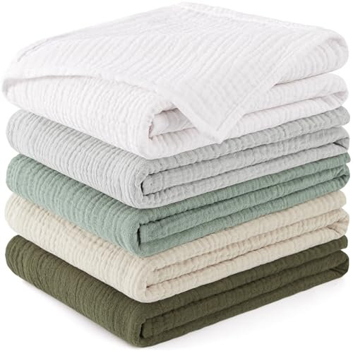 Susurration Mulltücher Baby Spucktücher,5er-Pack 100% Baumwolle Spucktücher Baby für Jungen und Mädchen, Weich, Atmungsaktiv und Extrem Saugfähig Musselin Tuch 60x60cm (Grün)