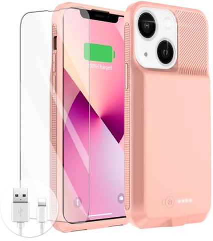 Custodia con batteria per iPhone 13/13 Pro/14/14 Pro, custodia di ricarica ultra sottile reale 7000 mAh ricaricabile anti-caduta protezione estesa per iPhone 13/13Pro/14/14 Pro Custodia per batteria