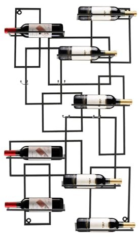 Donened - Estante de vino montado en la pared, botellero para 10 botellas, armario para vino de metal, estante de almacenamiento multifuncional, regador de botellas de vino, para comedor, hogar, bar,