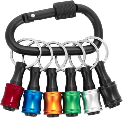 6 pcs Hex Shank Aluminum Alloy Screwdriver Bits Holder, Light-Weight Quick-Change Extension Bar Keychain Drill Screw Adapter Change Portable (with Black Carabiner)