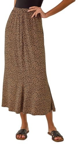 Roman Jersey Skirt for Women UK - Ladies Midi Maxi Floral Animal Print Autumn Winter Swing Smart Casual Office Cocktail Party Going Out Evening Holiday Cruise - Size 20 - Noir Bronze